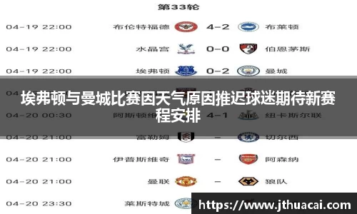 埃弗顿与曼城比赛因天气原因推迟球迷期待新赛程安排